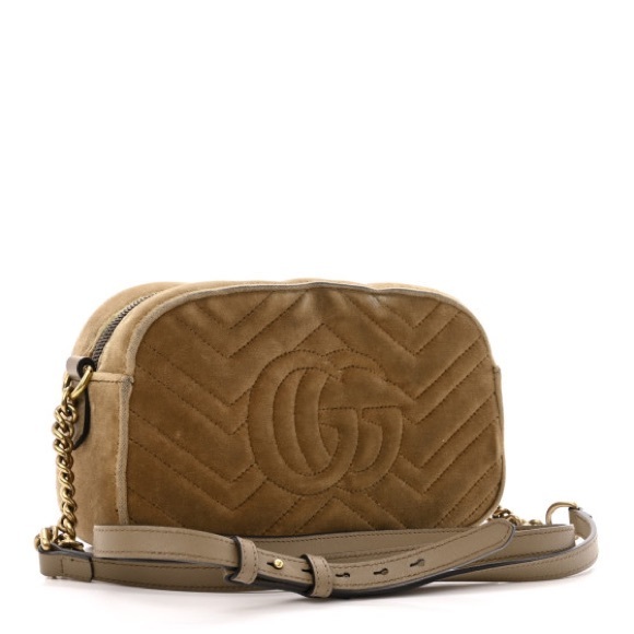 Velvet Matelasse Small GG Marmont Chain Shoulder Bag Taupe - Picture 2 of 3